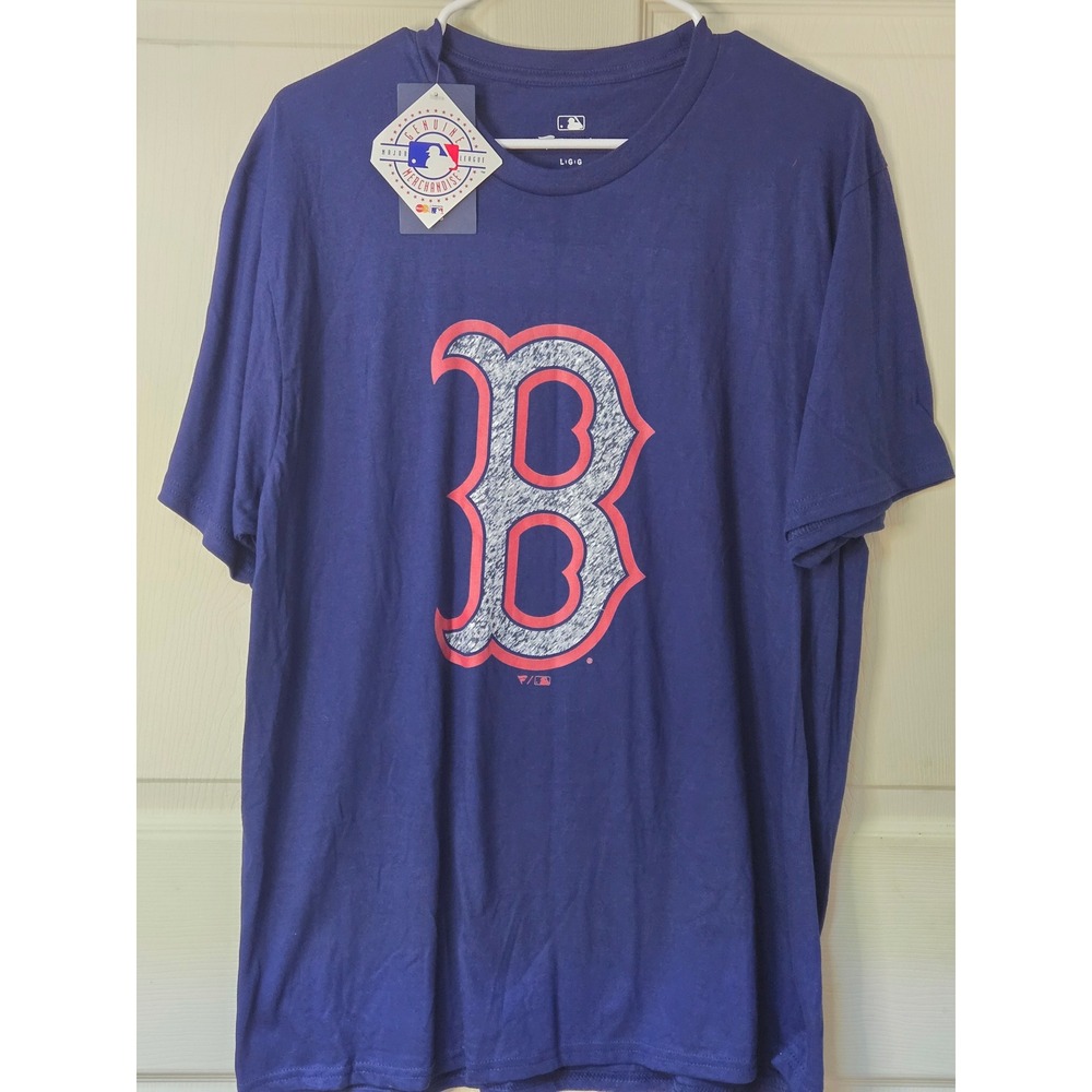NWT Fanatics MLB Boston Red Sox Men's Navy Blue Distressed Logo T-Shirt Size L